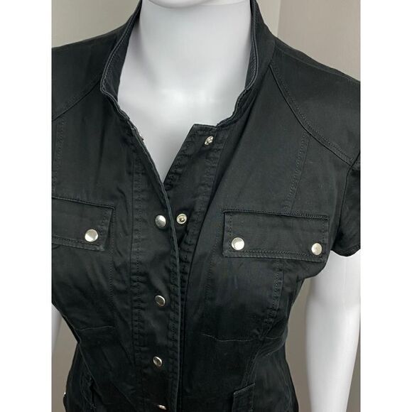 Calvin Klein Button Up Short Sleeve Midi Dress Womens 6 Black Business Casual BD - Picture 4 of 8
